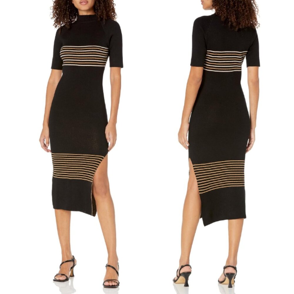 NWT MONROW Supersoft Stripe Detail Yarn Knit Midi Dress Side Slits Size XL